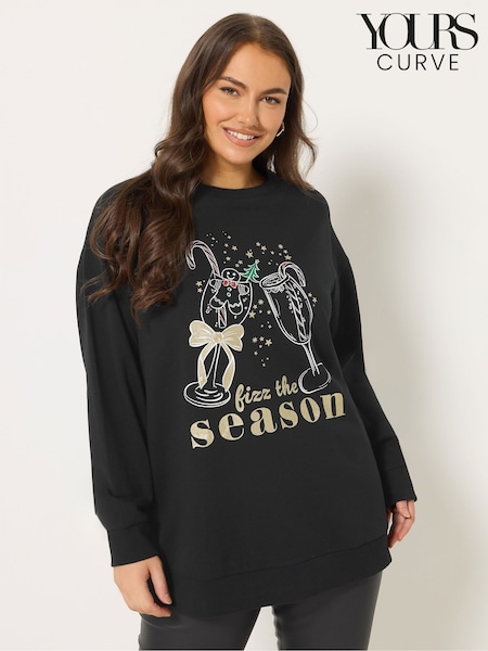 Yours Curve Black Fizz The Season Novelty Sweat Top (V23786) | R$ 265