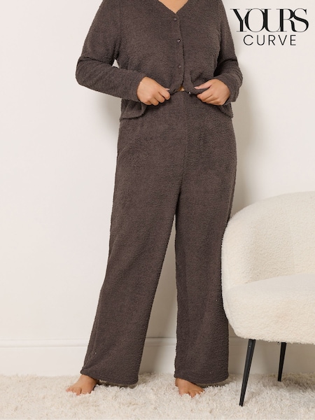 Yours Curve Brown Chenille Wide Leg Joggers (V23788) | 151 QAR