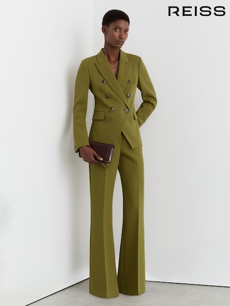 Reiss Chartreuse Green Priya Petite Double-Breasted Peak-Lapel Suit Blazer (V23829) | AED1,930