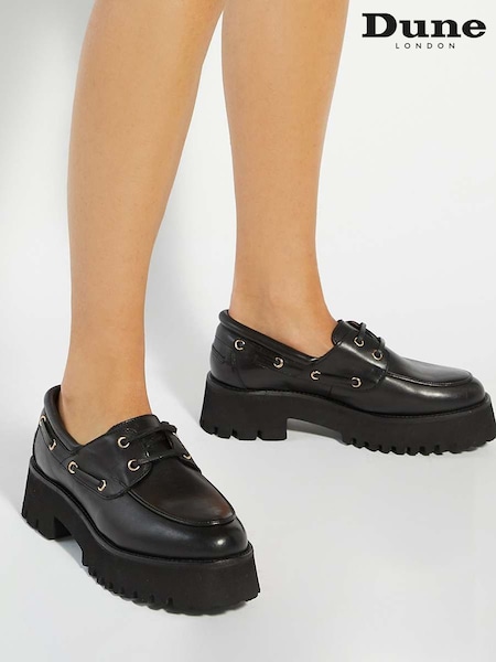 Dune London Black Griffyn Chunky Lace Up Boat Shoes (V24002) | €131