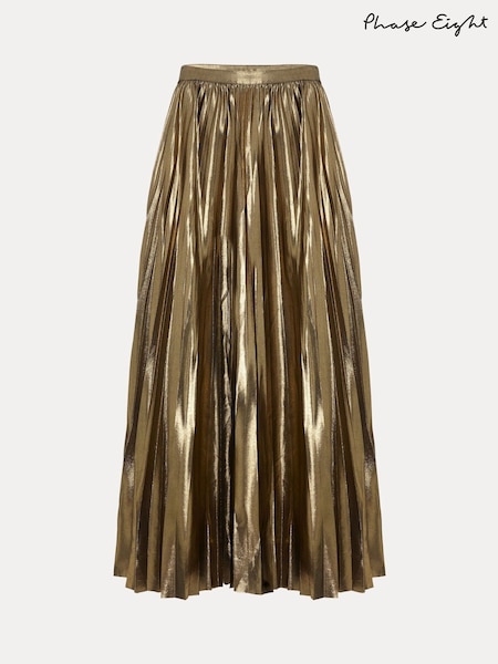 Phase Eight Gold Edie Pleated Skirt (V24027) | R$ 1.085
