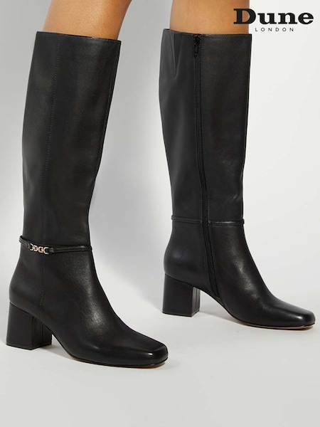 Dune London Black Sanna Square Toe Smart High Boots (V24040) | AED1,042