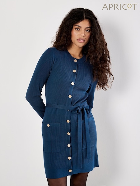 Apricot Blue Gold Button Two Poket Rib Mini Dress (V24089) | €58
