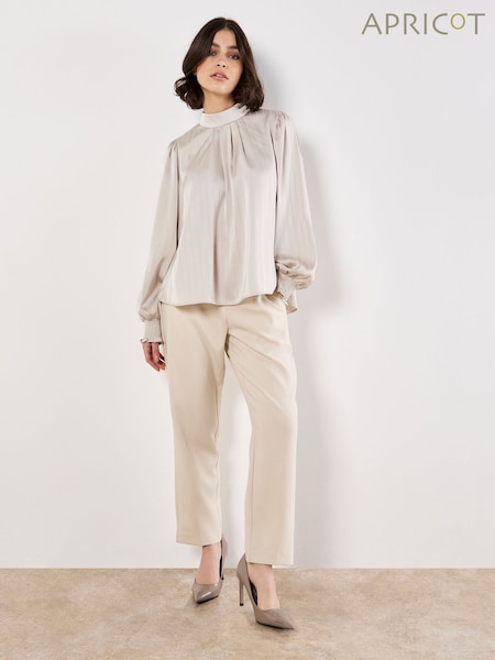 Apricot Natural Satin Self Stripe Tie Back Top (V24096) | €44