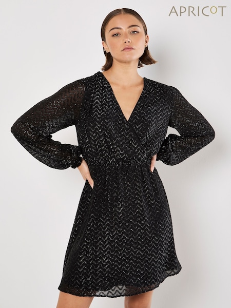 Apricot Black Chevron Jacquard Wrap Dress (V24099) | €59