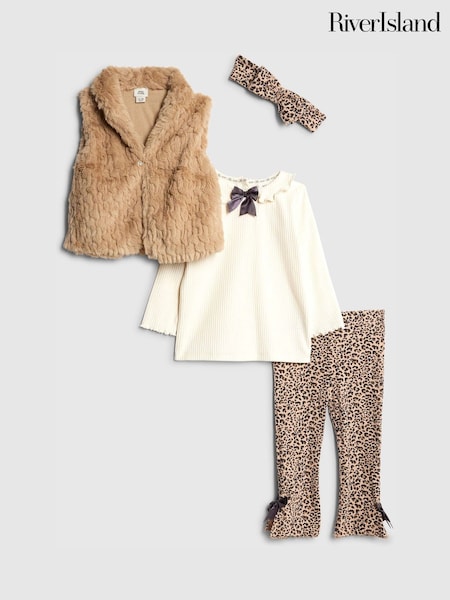 River Island Brown Baby Girl Leopard Print Gilet and Headband Set (V24114) | €50