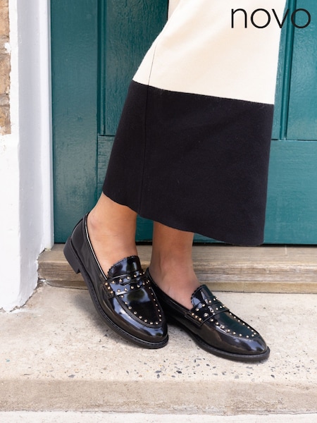 Novo Black Chrome CARMELLA Stud Detail Loafers (V24156) | €48