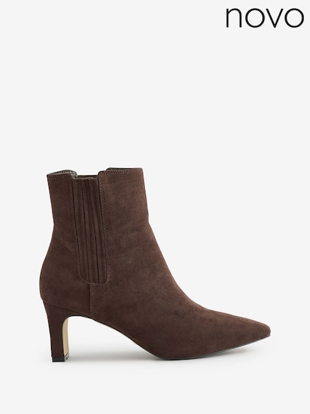 Novo Brown Wide Fit KARA Low Slim Block Heel Sqaure Point Chelsea Ankle Boots (V24165) | €59