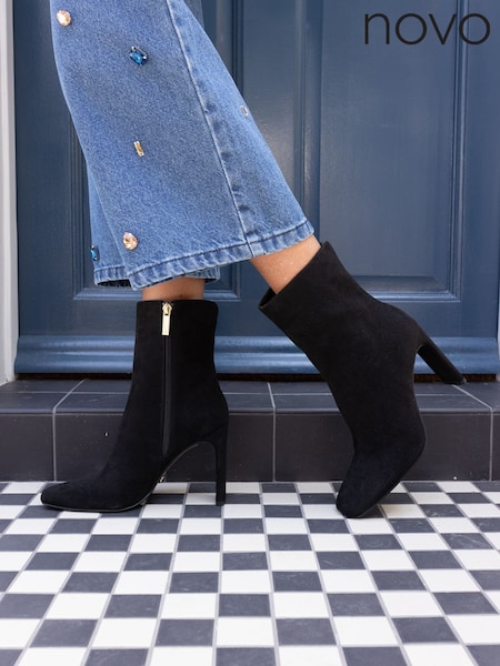 Preto - Novo Kira Slim High Block Heel Square Toe Ankle Boots (V24166) | R$ 435