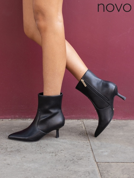 Novo Black Wide Fit Wide fit kylie Mid Stiletto Heel Point Ankle Boots (V24176) | €56