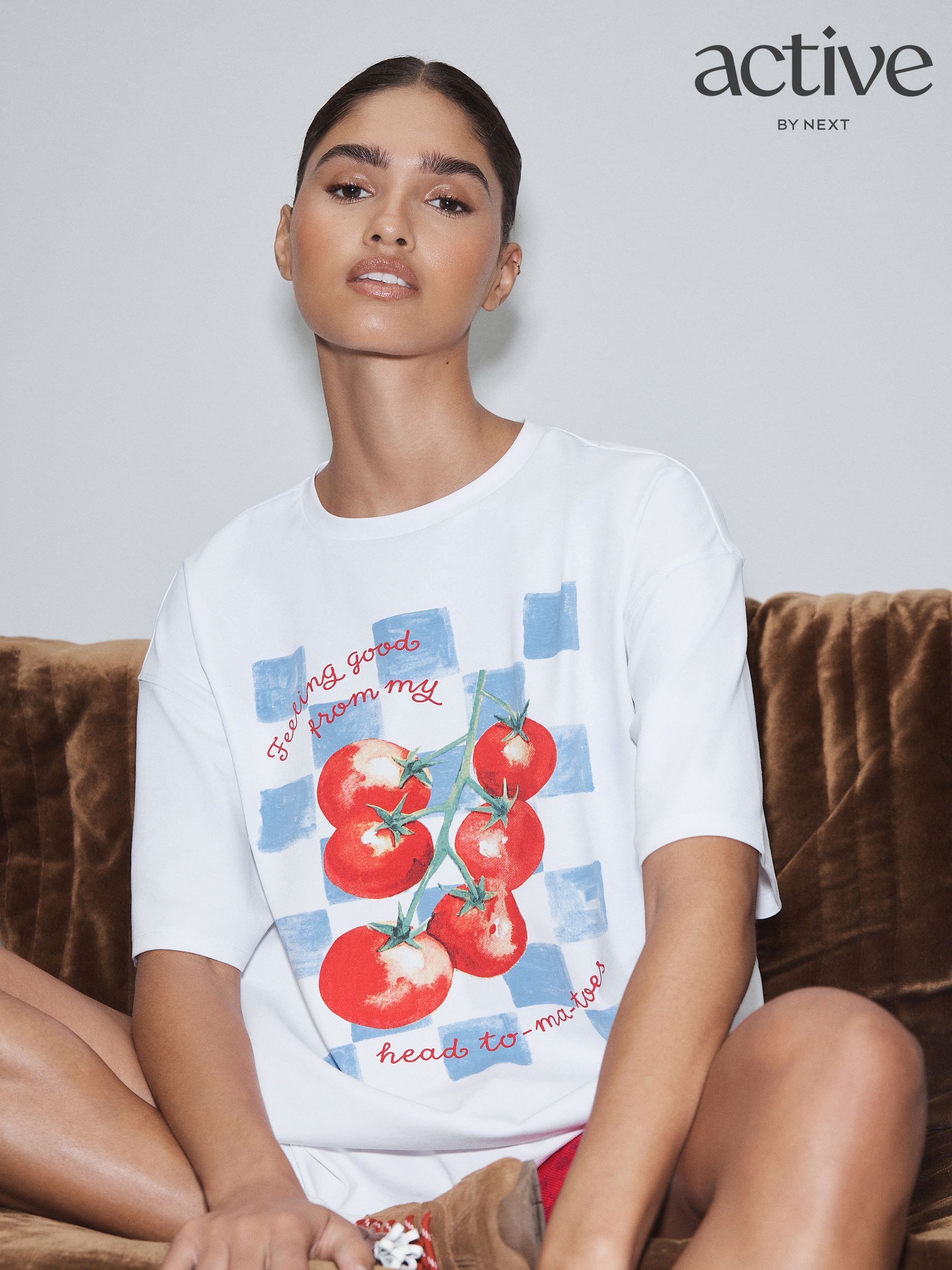 Buy Women's Tops Fruit Print Long Line Short Sleeve Online | Next USA