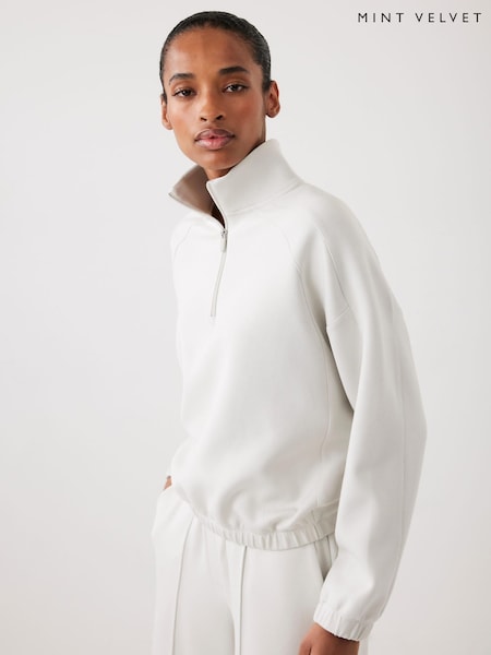 Mint Velvet White Zip Detail Sweattop (V24251) | 440 QAR