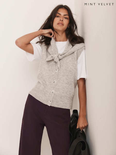 Mint Velvet Grey Sleeveless Scarf Detail Knit Jumper (V24264) | €113