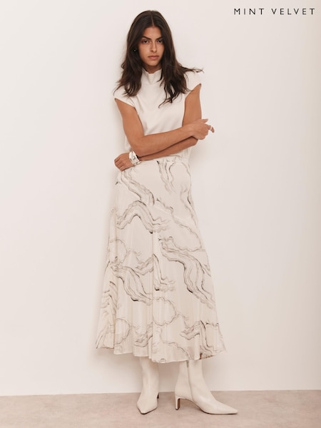 Mint Velvet Cream Marble Print Midi Skirt (V24275) | € 154