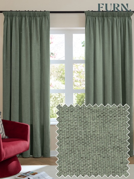 Furn Green Soft Chenille 100% Blackout Pencil Pleat Curtains (V24336) | AED285 - AED670