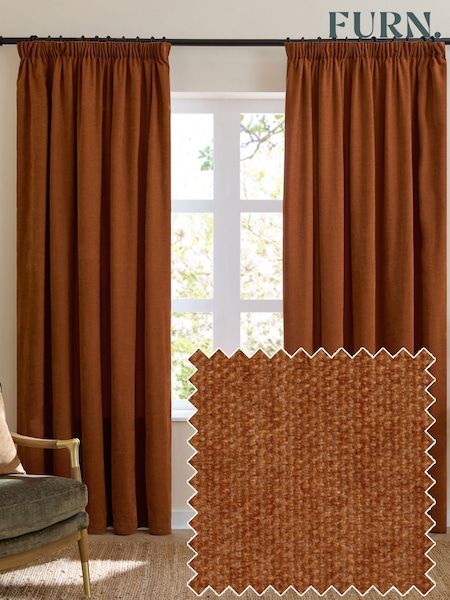 Furn Rust Soft Chenille 100% Blackout Pencil Pleat Curtains (V24340) | AED285 - AED670