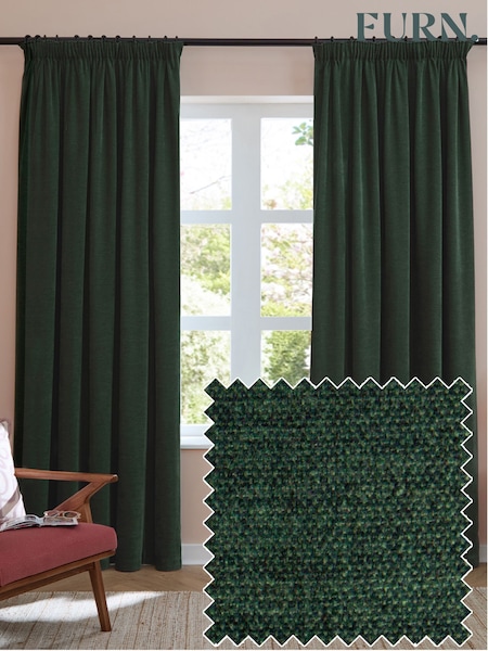 Furn Bottle Soft Chenille 100% Blackout & Thermal Pencil Pleat Curtains (V24344) | AED326 - AED815