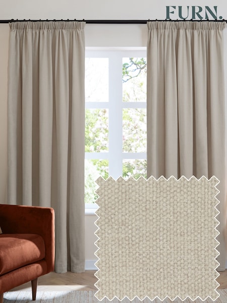 Furn Natural Soft Chenille 100% Blackout & Thermal Pencil Pleat Curtains (V24355) | AED326 - AED815
