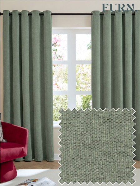 Furn Green Soft Chenille 100% Blackout & Thermal Eyelet Curtains (V24359) | AED326 - AED815