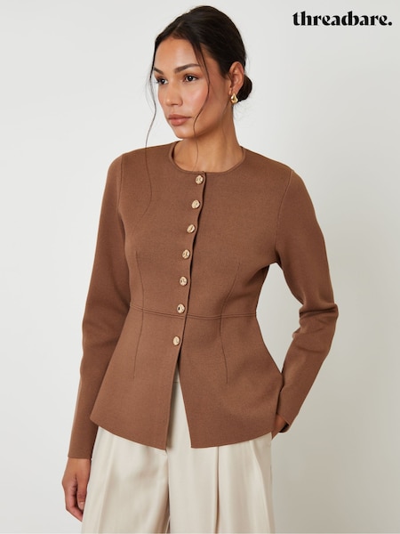 Threadbare Brown Cinched Knitted Button Up Cardigan (V24409) | €65