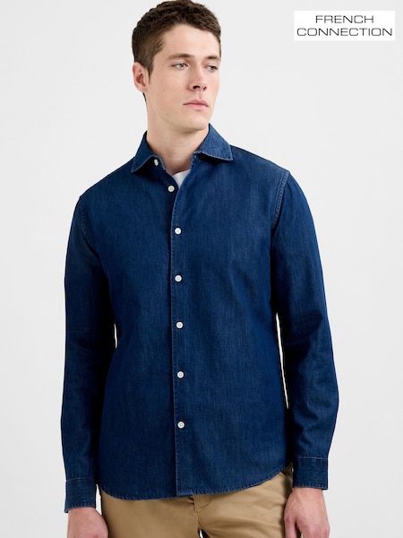 French Connection Blue Cotton Denim-Style Long Sleeve Button-Up Shirt (V24427) | €69