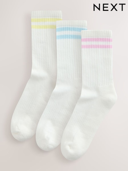 Biały/pastelowy w paski - Cushion Sole Ribbed Sport Ankle Socks With Arch Support 3 Pack (V24457) | 60 zł