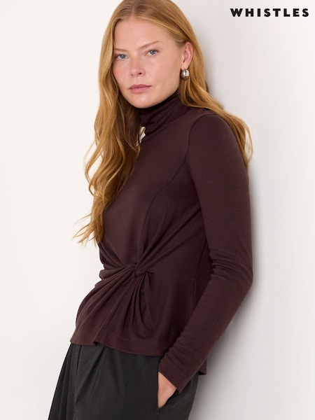 Whistles Brown Roll Neck Twist Front Top (V24599) | €101