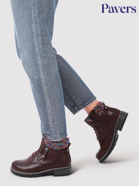 Vermelho - Pavers Knitted Cuff Ankle Boots (V24622) | R$ 475