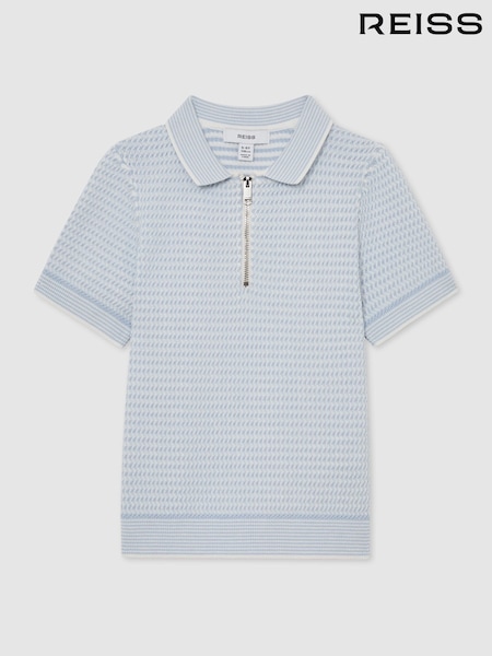 Reiss Ice Blue Brink Textured-Knit Half-Zip Polo Shirt (V24692) | AED331