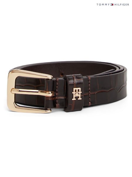 Tommy Hilfiger Brown Square Buckle Croco-Print Leather Belt (V24769) | €69