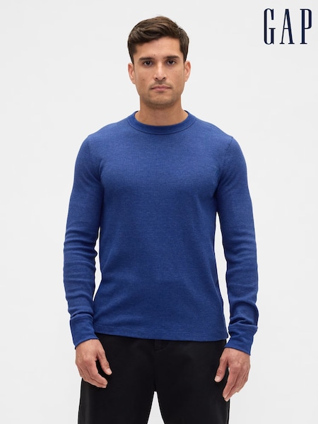 Kobolt Blå - Gap Waffle Knit Crew Neck T-Shirt (V24854) | kr340