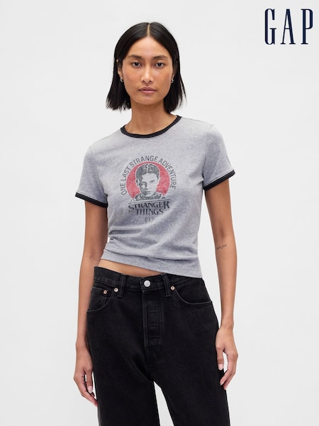 Gap Grey Stranger Things VintageSoft Crop T-Shirt (V24915) | €53
