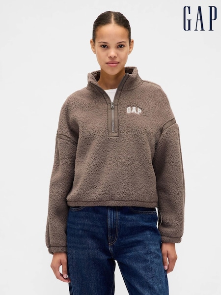 Gap Brown Oversized Cropped Sherpa Half-Zip Fleece (V24994) | €60