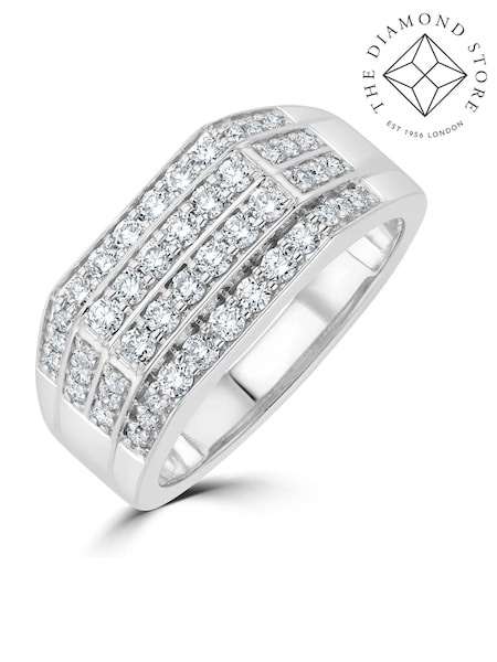 The Diamond Store White Men's Encrusted Pave 1.00ct Lab Diamond Signet Ring in Sterling Silver (V25077) | €510