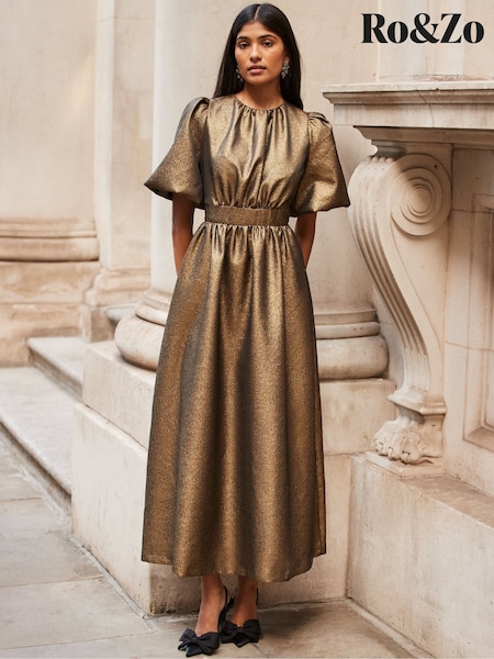 Ro&Zo Gold Puff Sleeve Dress (V25526) | €216