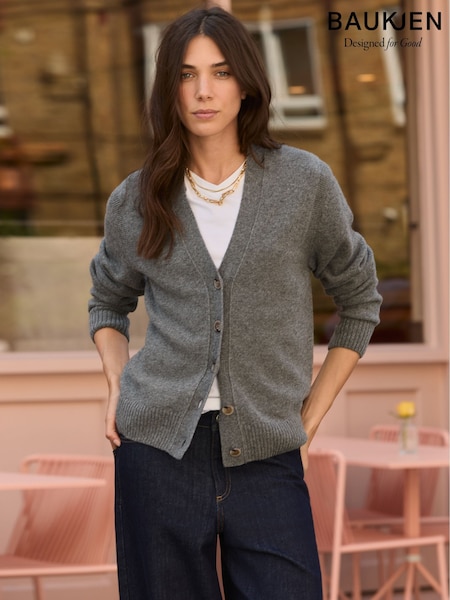 Baukjen Grey Celine V-Neck Wool Blend Cardigan (V25639) | €183