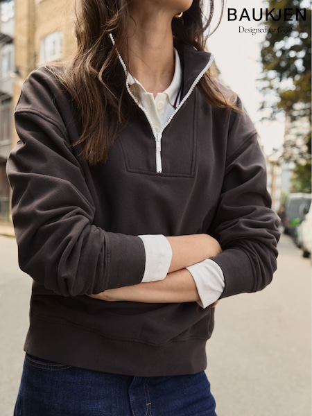 Baukjen Maddox Cotton Half Zip Brown Sweatshirt (V25665) | €144