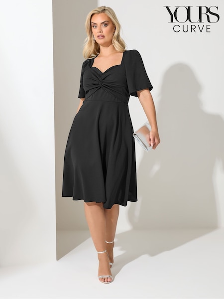 Yours Curve Black London Knot Skater Dress (V25707) | 260 QAR