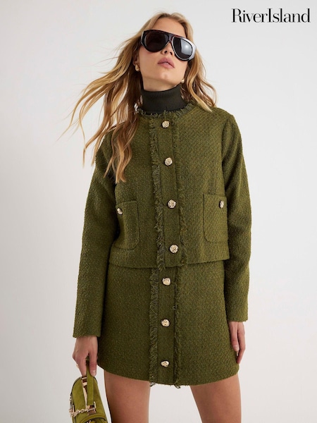 River Island Green Patch Pocket Boucle Jacket (V26120) | AED285