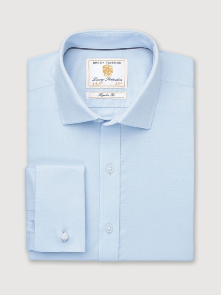Brook Taverner Blue Tailored Fit Royal Oxford Double Cuff Cotton Shirt (V26431) | 247 QAR