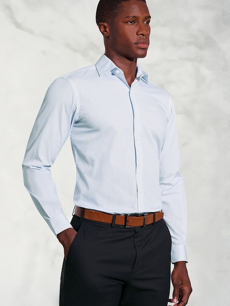 Brook Taverner Blue Micro Geometric Print Cotton Shirt (V26433) | €66
