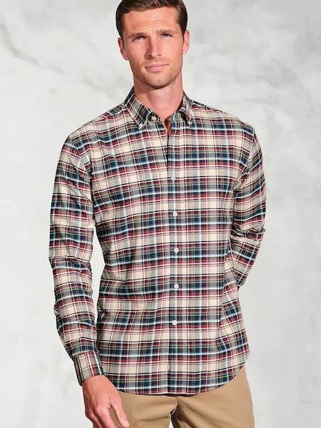 Brook Taverner Red Madras Check Oxford Cotton Shirt (V26460) | 247 QAR