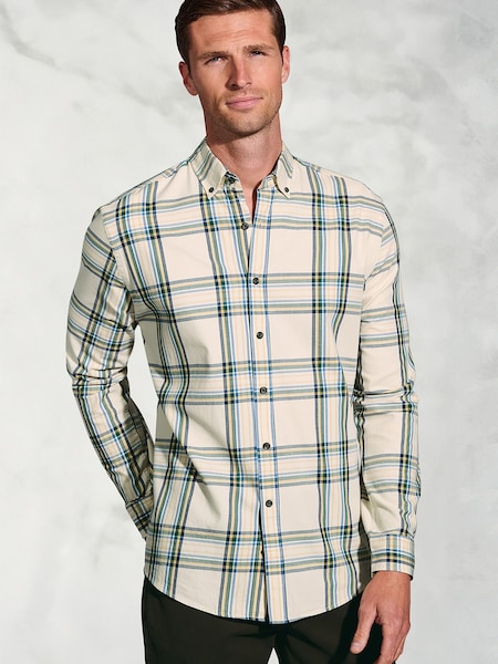 Brook Taverner Cream Oversize Check Cotton Shirt (V26463) | 247 QAR
