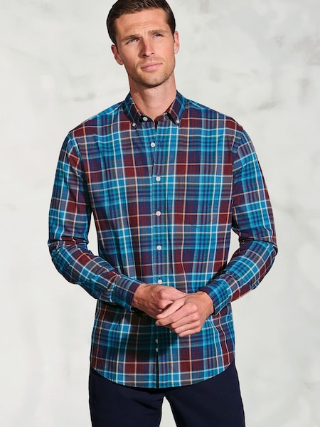 Brook Taverner Blue Melange Check Cotton Shirt (V26464) | €66