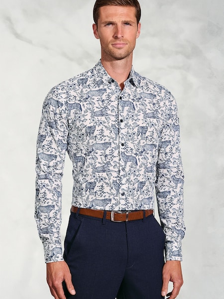 Brook Taverner Blue Wolf Print Cotton Shirt (V26466) | €66