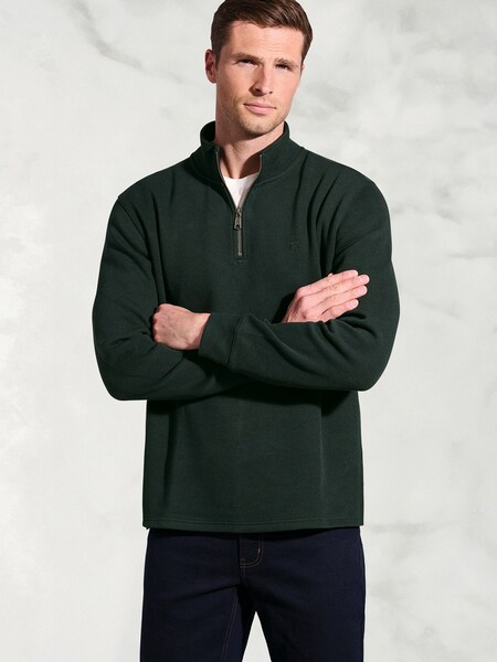 Brook Taverner Green Melange Cotton French Rib Zip Neck Jumper (V26472) | €80