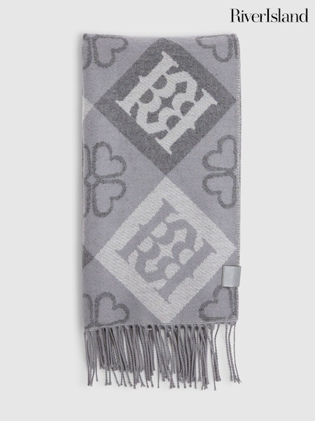 River Island Grey Grey Tile Monogram Scarf (V26622) | €33
