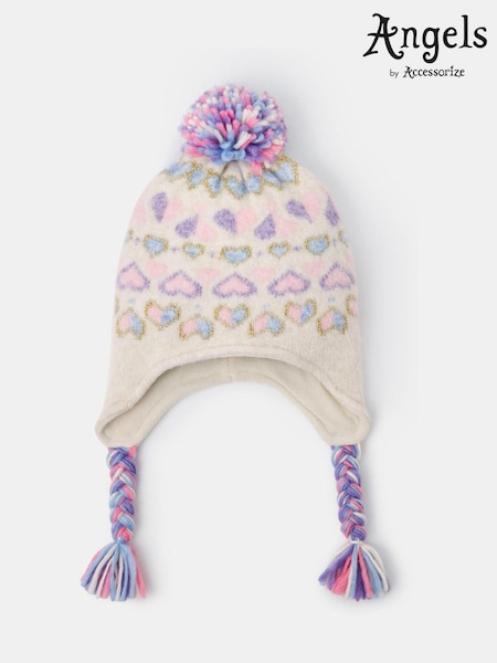 Angels By Accessorize Purple Girls Heart Fair Isle Bobble Trapper Hat (V26648) | AED76