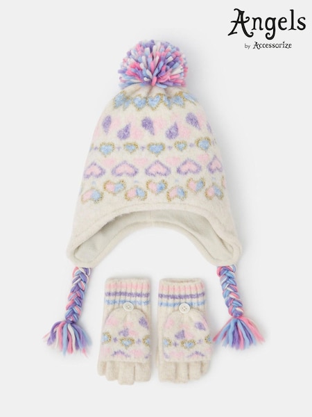 Angels By Accessorize Purple Girls Knitted Fair Isle Hat and Mittens Set (V26672) | €35