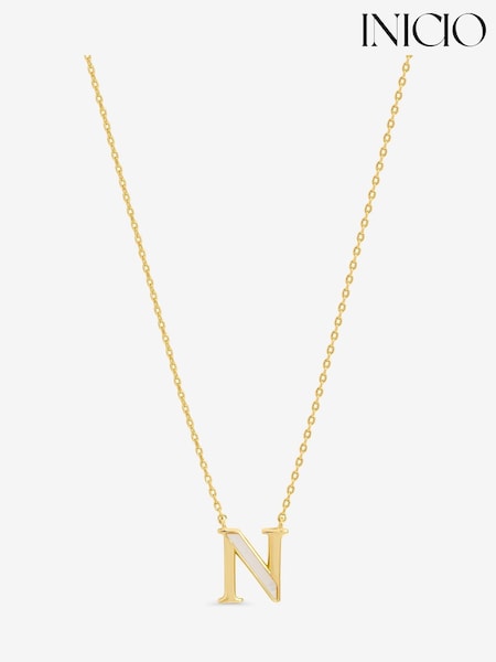 Inicio 14K Real Plated and Mother of Pearl Initial Pendant - N - Gift Pouch (V26701) | 39 €